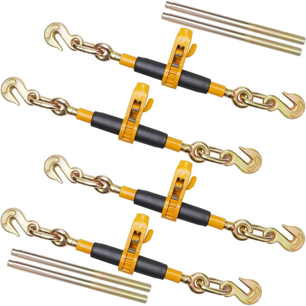 Ratchet Chain Binder, 3/8"-1/2" Heavy Duty Load Binders, with G80 Hooks 12000 lbs Secure Load Limit, Labor-saving Anti-skid Handle, Tie Down Hauling