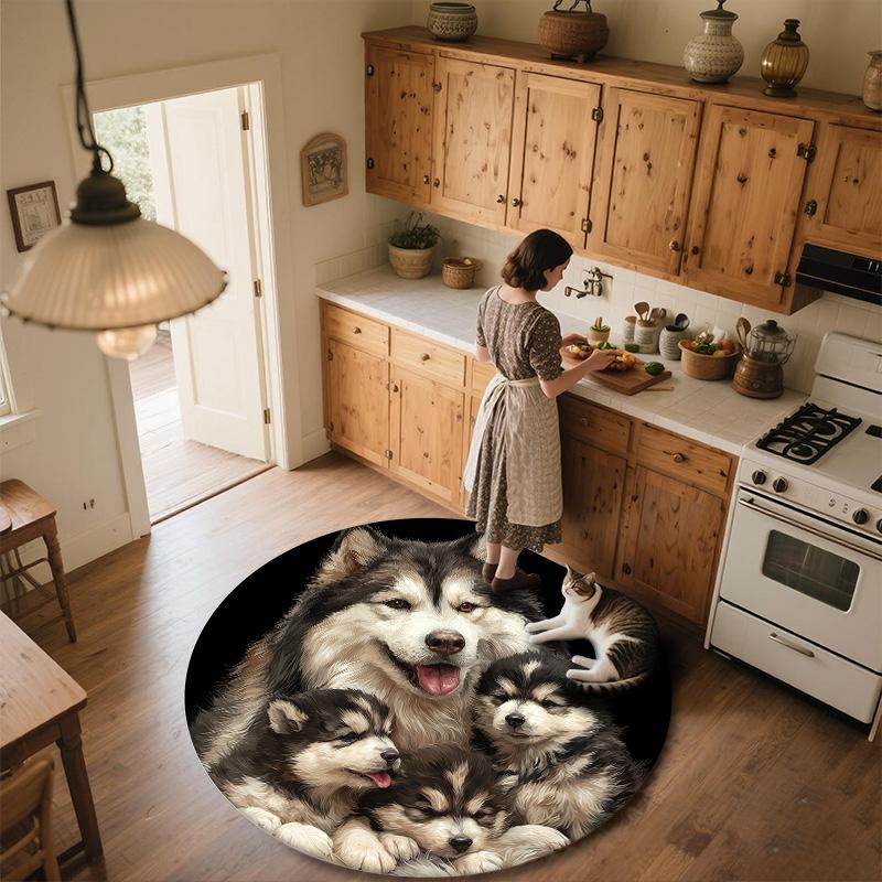 Круглый ковер «Три волка», ковер для гостиной, спальни, дивана, игровой комнаты, декор, нескользящий коврик для пола