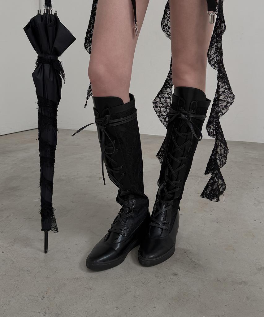 Ihcnik [X Odor] Lace Ribbon Rain Boots