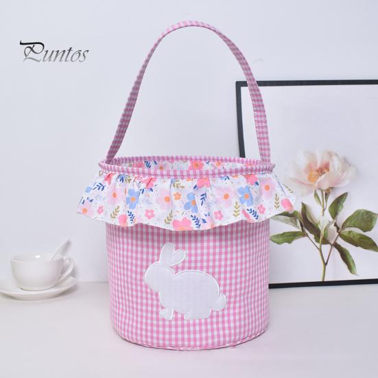 Корзина для пасхального кролика, многоразовое тканевое пасхальное ведро, оборчатая корзина для хранения с ручкой для детей, пасхальная охота за яйцами