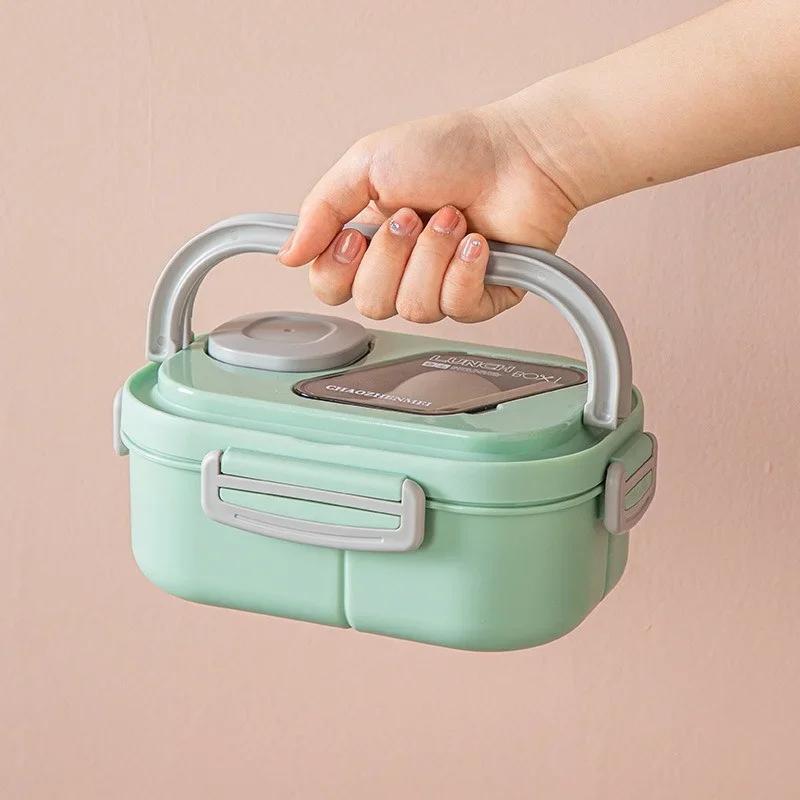1200ML Portable Lunch Box Reusable Double Layer Compartment Bento Box Carrying Handle Outdoor Camping Meal Snack Food Containers