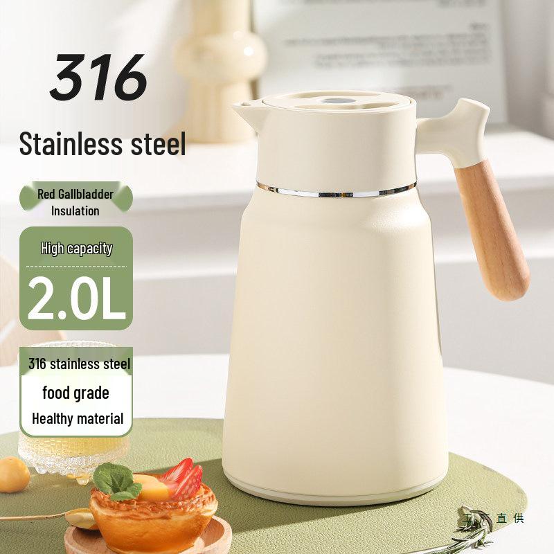 New 316L Stainless Steel Thermos Flask with Red Inner Liner - Large Capacity Warm Household Bottle and Kettle