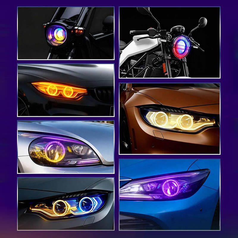 2.5/3.0Inch WRGB LED Angel Eyes Shrouds For Xenon LED Projector Lens Revolving Dynamic Turn Signal Flowing Halo Bezels