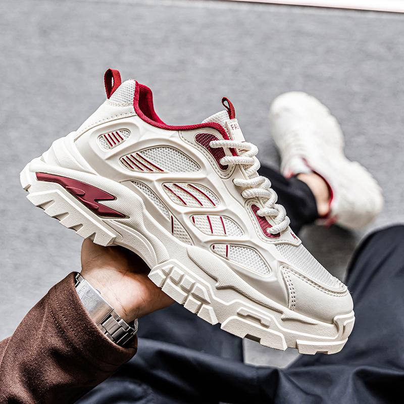 Thick Sole Versatile Clunky Sneaker For Men New Trend Mesh Lace Up Breathable Casual Sports Shoes Increased Soft Soles