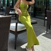 Summer New Halter Strapless Sexy Evening Dress Women Open Back Sleeveless Slim Green Dress Woman High Waist Elegant Black Party Dresses Lady 24388