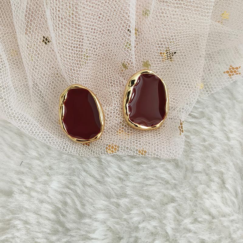 Big Winered Color Irregular Geometry Bean Stud Earrings for Women Ear Jewelry Accessory Girl Gift