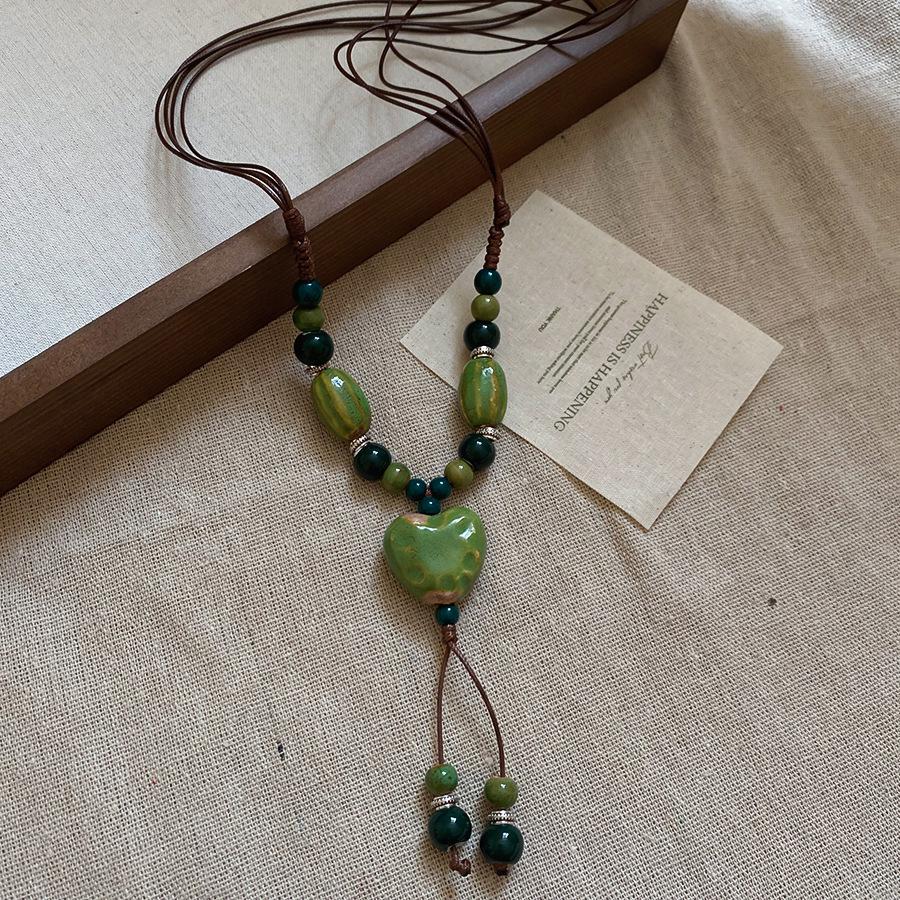 Винтажное богемное этническое ожерелье с подвеской из керамических бусин