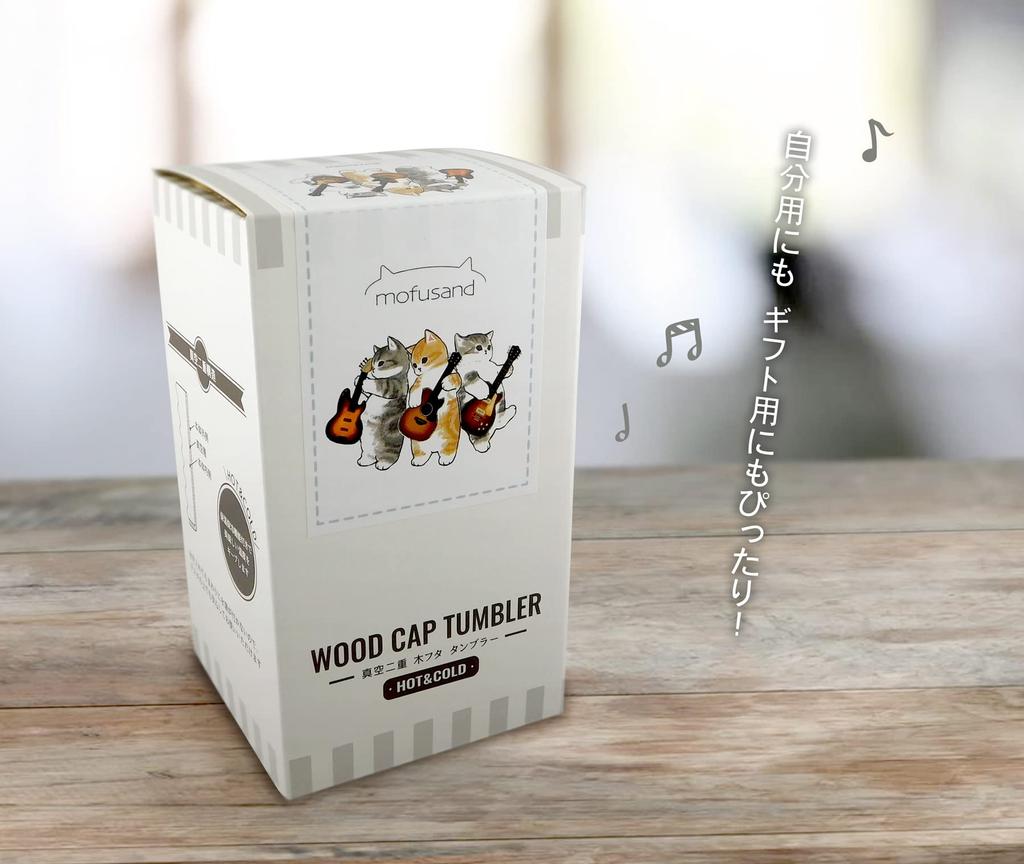 Toa Metal mofusand Stainless Steel Tumbler with Wooden Lid, 350ml, "Singing for You Nya", Beige, 53-2093