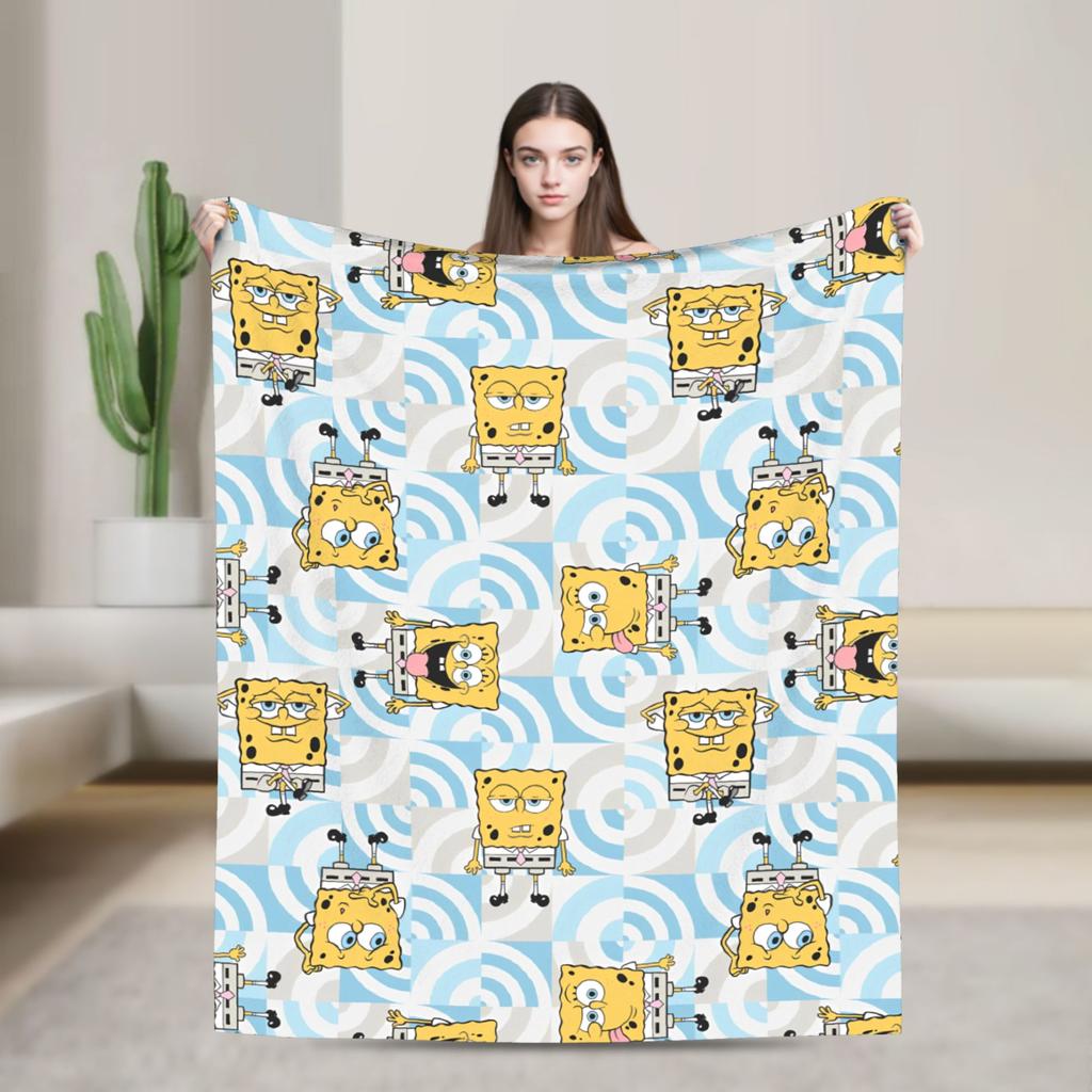 Cartoon Animated Blanket Cover SpongeBob SquarePants Fleece Throw Blankets Bedding Couch Portable Ultra-Soft Warm Bedspreads