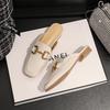 Leather Half Slippers Women's Outer Wear Summer New Horse Buckle Sandals Heelless Lazy Shoes Flat Bag Head Muller Shoes
