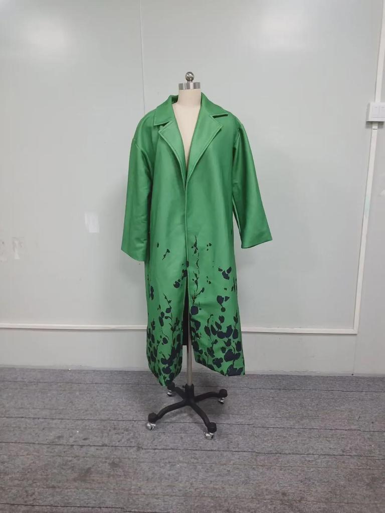 Женское длинное шерстяное пальто с принтом в европейском и американском стиле осень/зима 2024 года