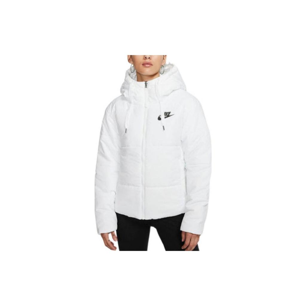 Nike Letter Logo Printed Hooded Drawstring Cotton Jacket Women Jacket White CD9044-100