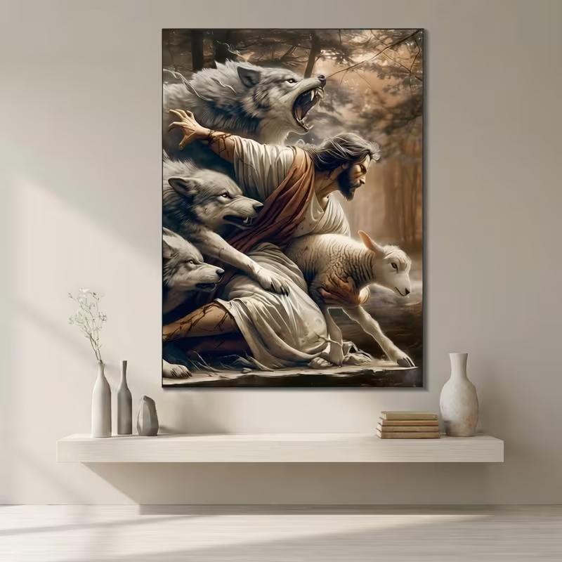 High-Definition Printed Canvas Art Featuring, Wolves, And Sheep. This Unframed Wall Art Poster in a Classic Style Is Suitable for Living Rooms