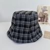 Plaid double-sided suede bucket hat women's autumn and winter new basin hat versatile face small plain bucket hat