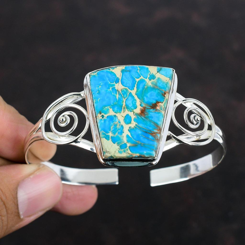 Blue Sea Sediment Jasper Bangle 925 Sterling Silver Cuff Bracelet Adjustable Bangle Handmade Gemstone Bracelet Gifts For Her Antique Jewelry