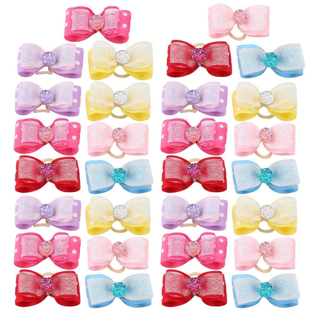 30pcs Elastic Stretch Band Dog Bow Hair Tie Inlaid Rhinestone Ribbon Hair Band Party Cosplay