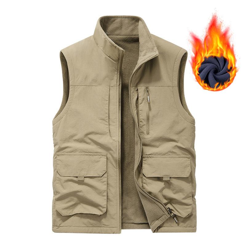 Four Seasons Men's Vest Thin Sleeveless Stand-Up Collar Multi-Pocket Quick-Drying Vest Large Size Vest