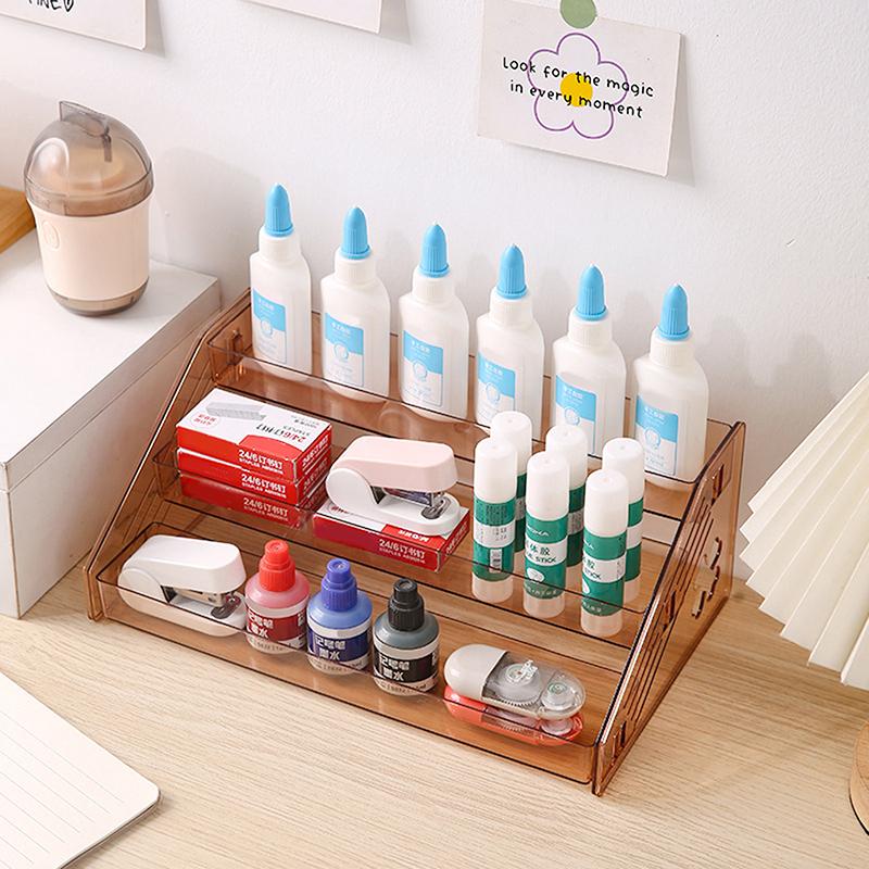 1 шт. прозрачный трехслойный ящик для косметики, органайзер для общежития, пластиковый косметический столик для туалета, настольный ящик для хранения