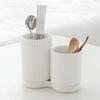 Nature Living Pleated Discoloration Ceramic 2-piece Cutlery Holder, Cream Ivory, 1 Piece, Korean Popular Tableware