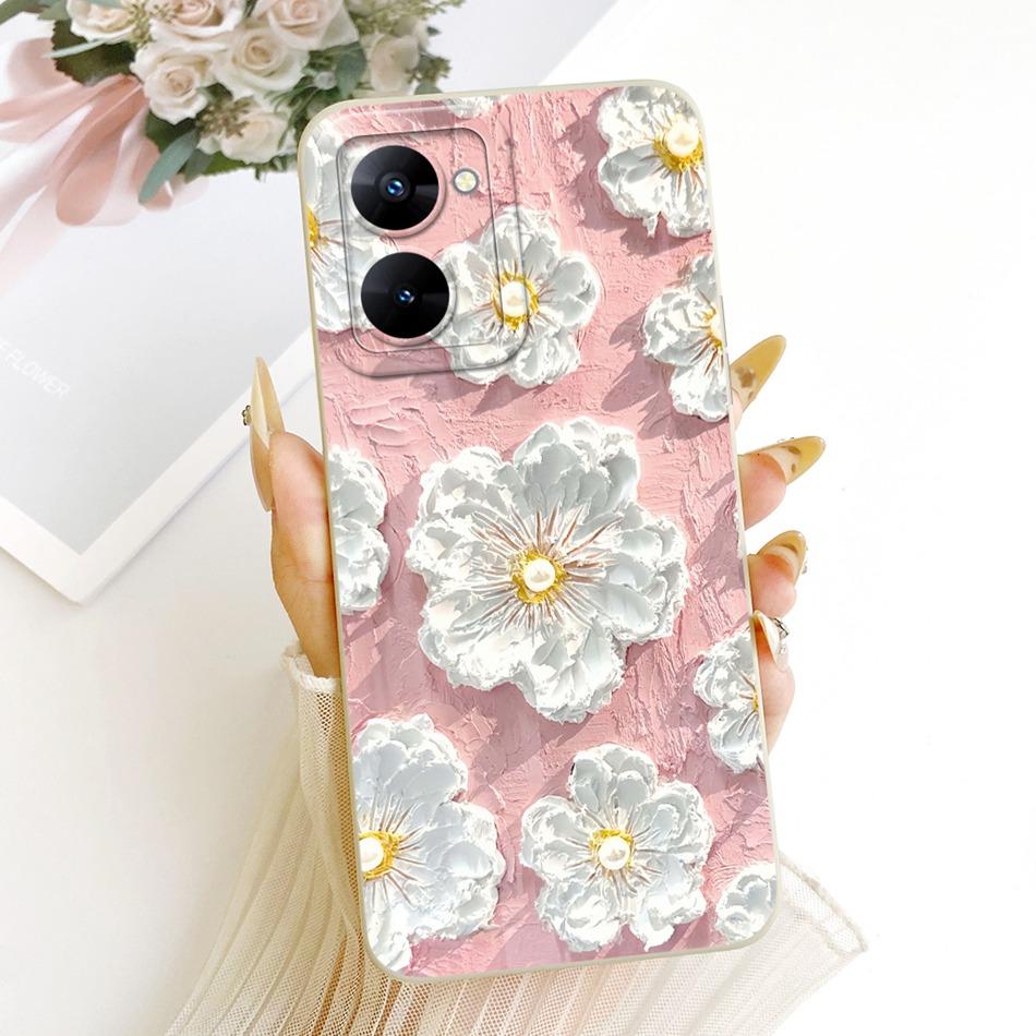 For Realme V30 V30t RMX3618 RMX3619 Cute Cat Flower Cartoon Phone Case For RealmeV30 V30T 5G Soft Silicone Cover Bumpers
