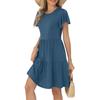 Women's Summer Ruffle Sleeve Round Neck With Pocket Solid Color Casual Dresses