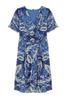 Женское стильное шифоновое двубортное тканое платье больших размеров синего цвета с тропическими листьями и узором