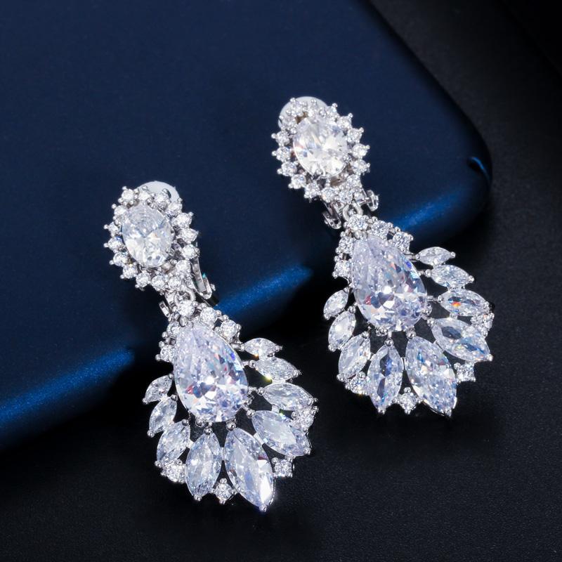 Серьги-капли с блестящим кубическим цирконием CMM серебряного цвета без пирсинга