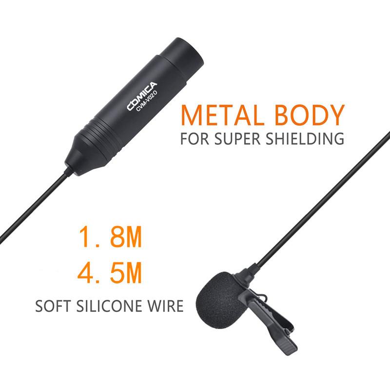 COMICA CVM-V02O Omnidirectional XLR Lavalier Microphone Phantom Power Lapel Mic for Canon Sony Panasonic Camcorders Recording
