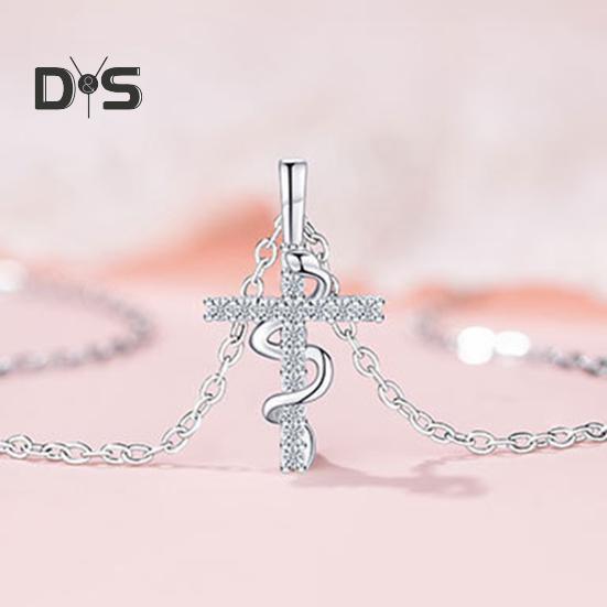 Женское ожерелье с подвеской в виде креста в виде змеи из кубического циркония, полая цепочка, регулируемая длина, гальваническое полированное ожерелье со знаком зодиака «Год Змеи»