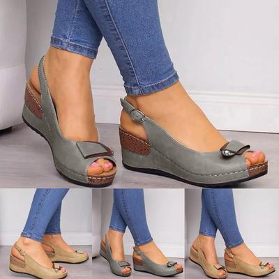 Римские повседневные сандалии, женские туфли-лодочки на танкетке с пряжкой и открытым носком, обувь с открытым носком