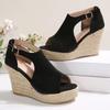 Fashion 2025 Thick Bottom Slope Heel Sandals for Women Large Size Black Fish Mouth Casual Gladiator Height Increasing Sandales Shoes