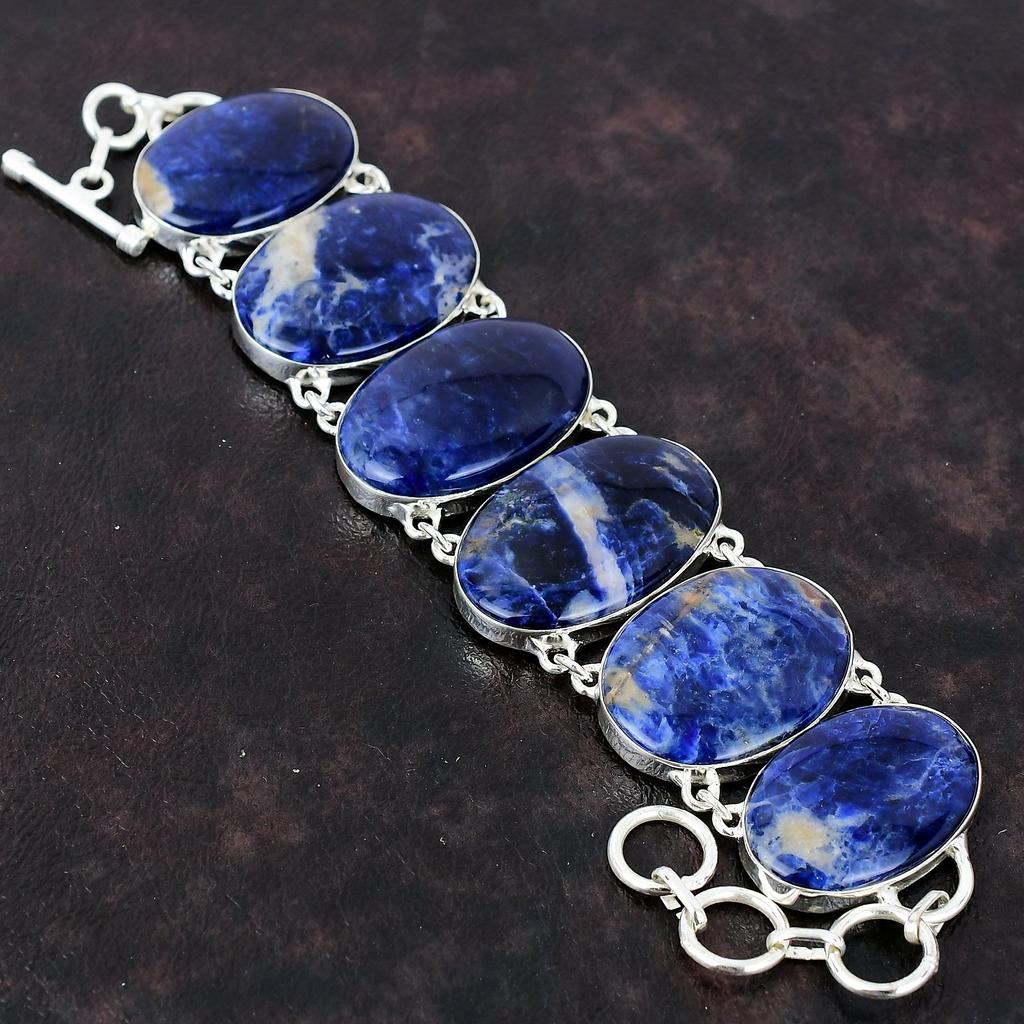 Браслет из содалита, браслет из стерлингового серебра 925 пробы, регулируемый браслет-цепочка, красивые ювелирные изделия из содалита, браслет из драгоценных камней ручной работы, подарок для него