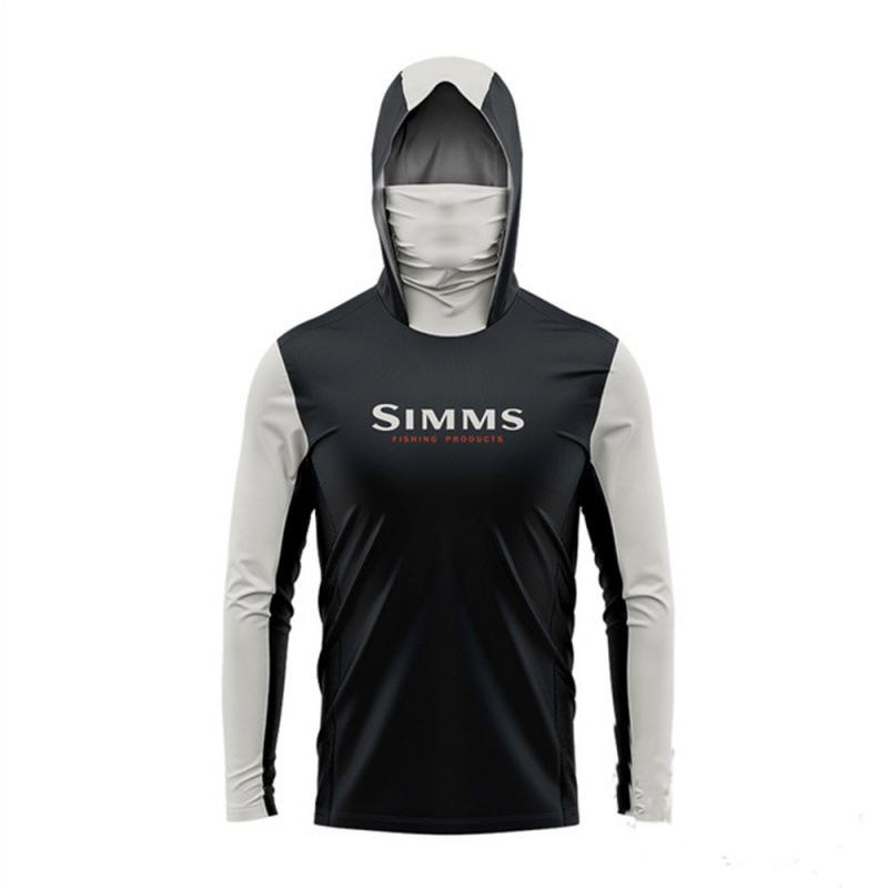 SIMMS 2024 Мужская рыболовная рубашка с капюшоном и защитой от УФ-излучения, с маской для защиты от солнца