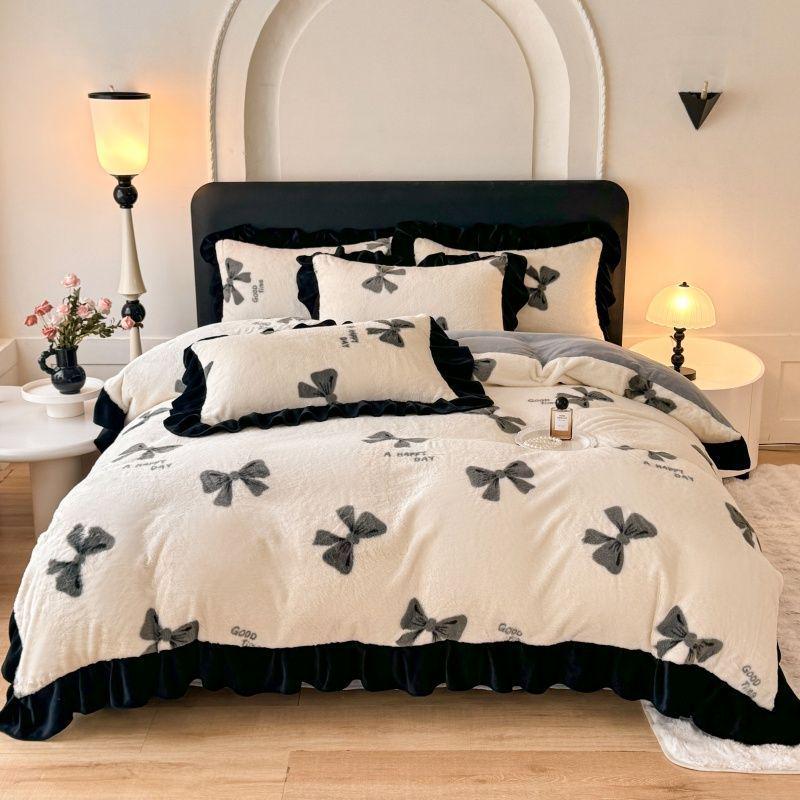 G5Z Winter Plush Coral Fleece Bedding Set - Thickened Double-Sided Duvet Cover & Bed Sheet, Three-Piece Set