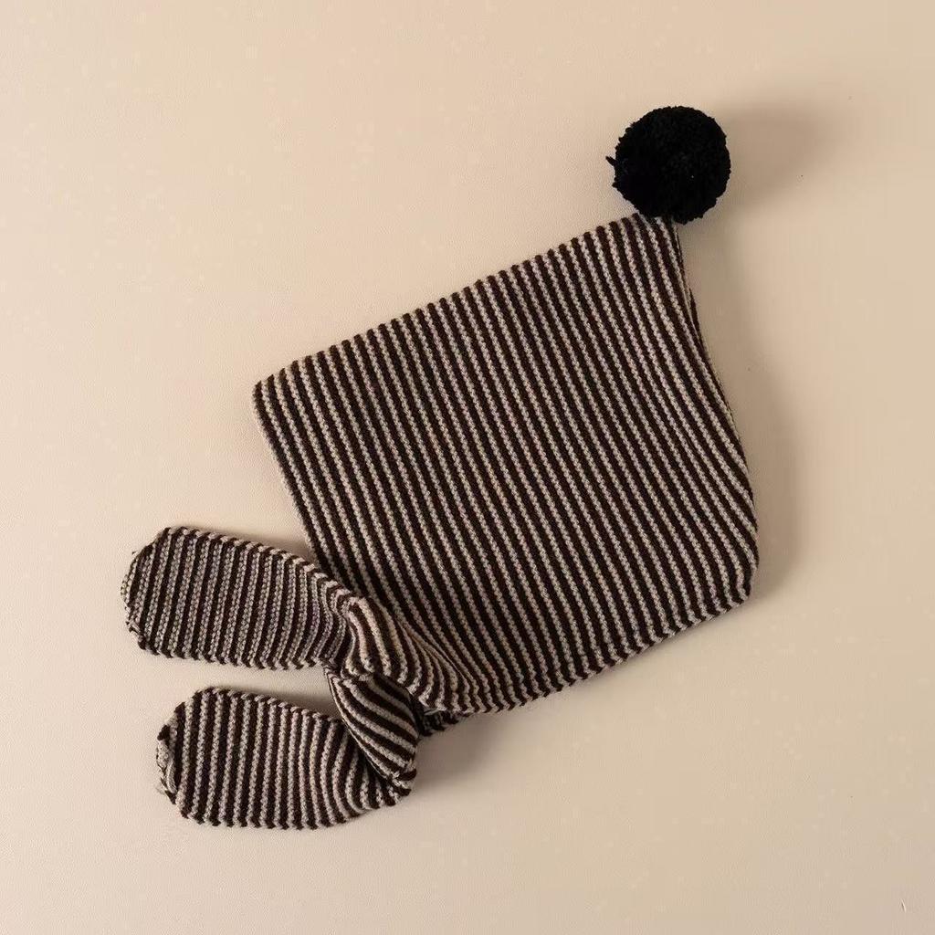 Детская зимняя шапка и шарф 2-в-1 зимняя теплая защита ушей ветрозащитная вязаная полосатая шерстяная шапка для мальчиков и девочек