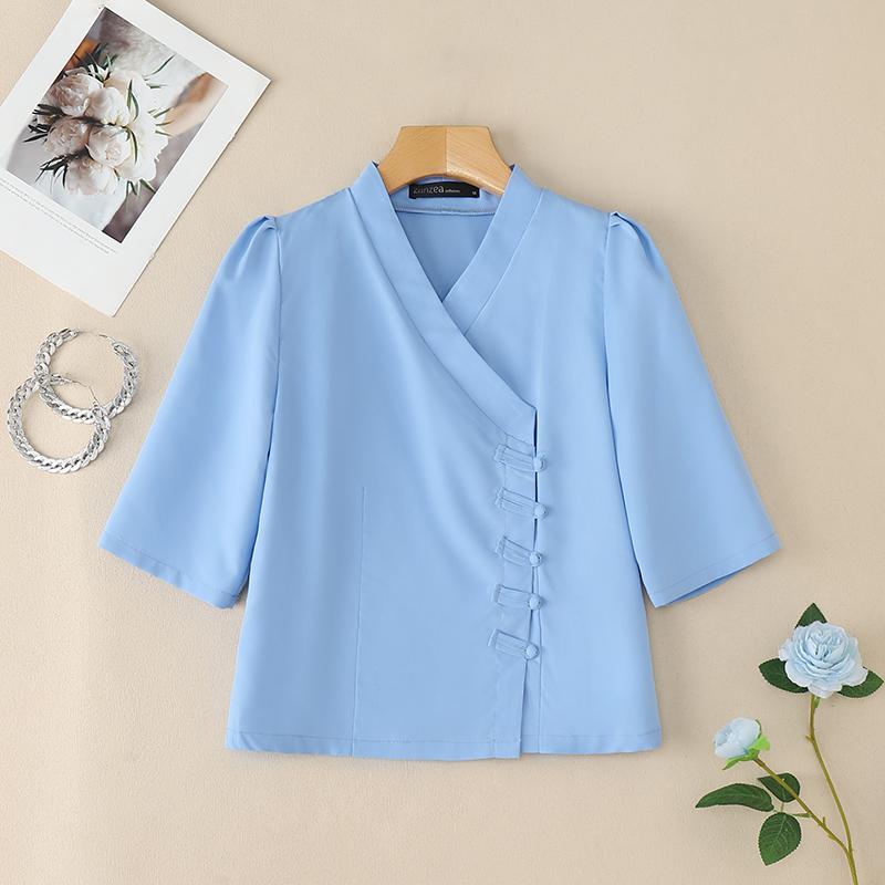 ZANZEA Женская летняя блузка с V-образным вырезом, однотонная, с рукавом до локтя