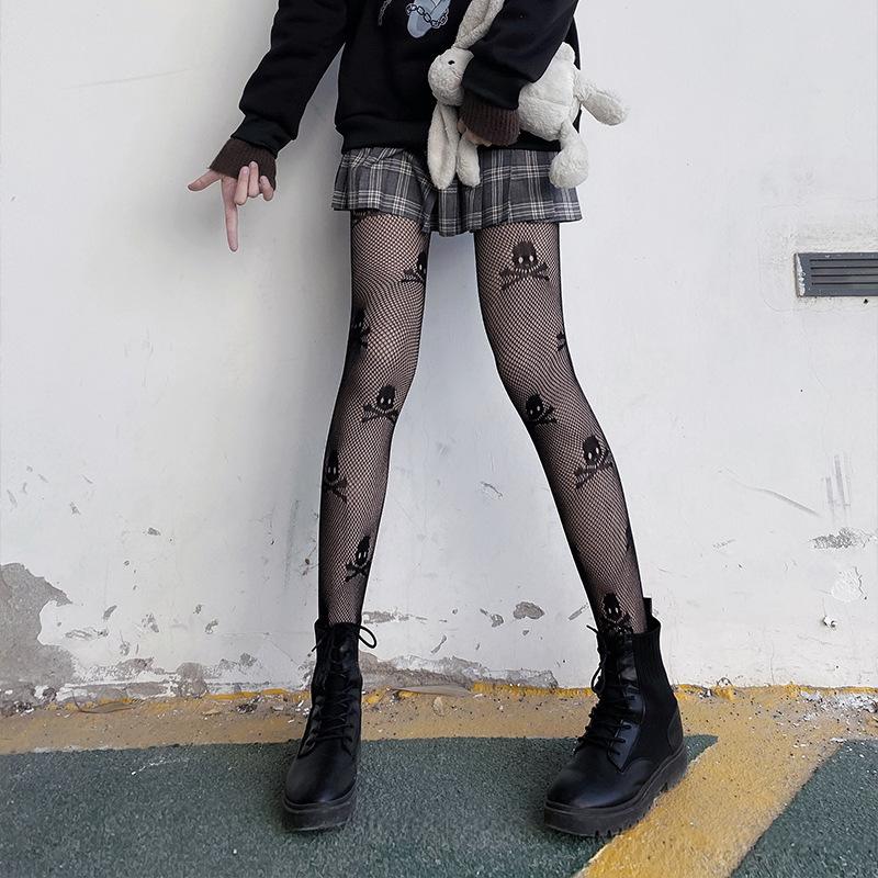 Sexy Tights Women Skull Mystery Thigh High Waist Stockings Gothic JK Lolita Mesh Nets Fishnet Pantyhose Ladies Gifts
