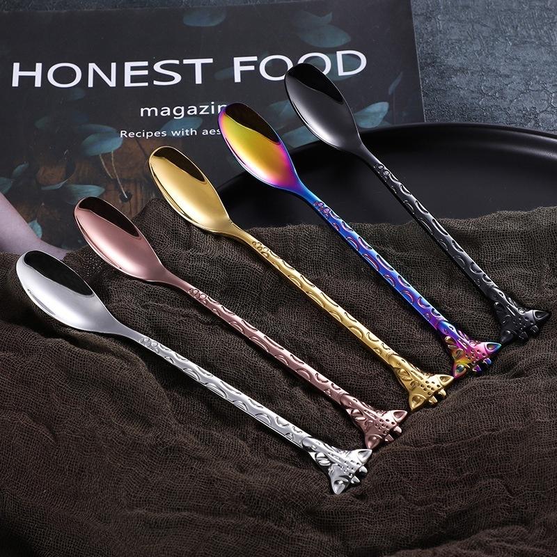 1piece 304 Stainless Steel Coffee Spoon Cartoon Giraffe Shaped Spoon Animal Cake Dessert Fork / Spoo
