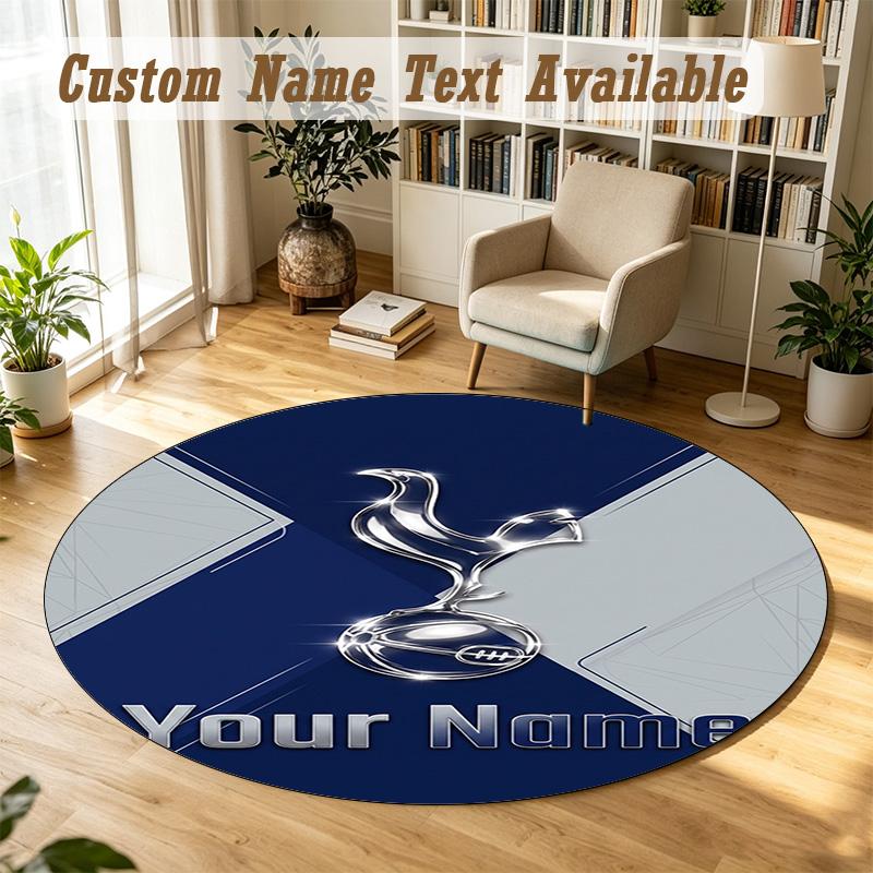 Round Rug Custom NameTottenham Hotspur FC Pattern Non Slip Carpet Home Floor Decor