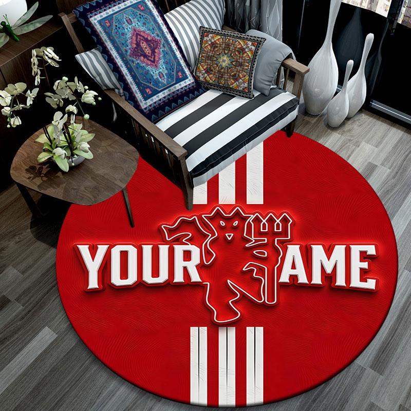 Custom Name,Manchester United pattern round rug,Carpet Rug for Living Room Bedroom Playroom ,Non-slip Floor Mat,Holiday Gifts and Birthday Gifts.