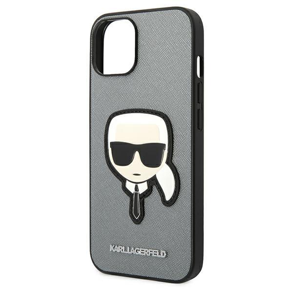 Etui do iPhone 14 Plus Karl Lagerfeld Saffiano Karl`s Head Srebrne