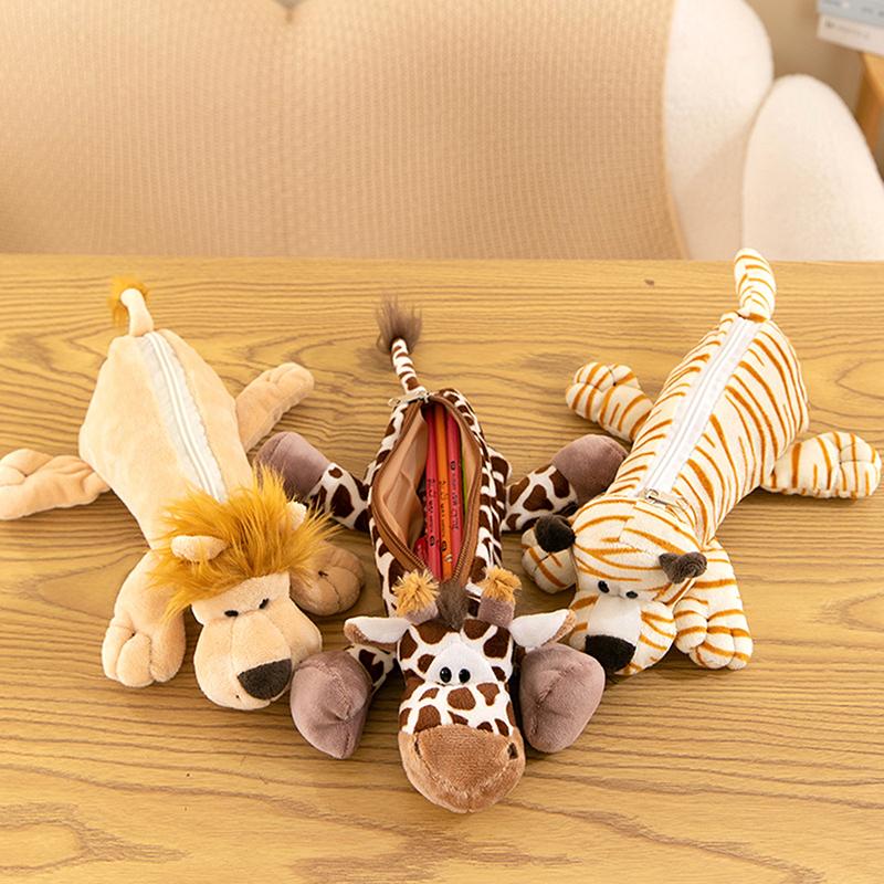 Мультяшный чехол для ручки в виде слона и льва, плюшевый чехол для детской школьной сумки, вместительная сумка для хранения канцелярских принадлежностей для подарка ребенку