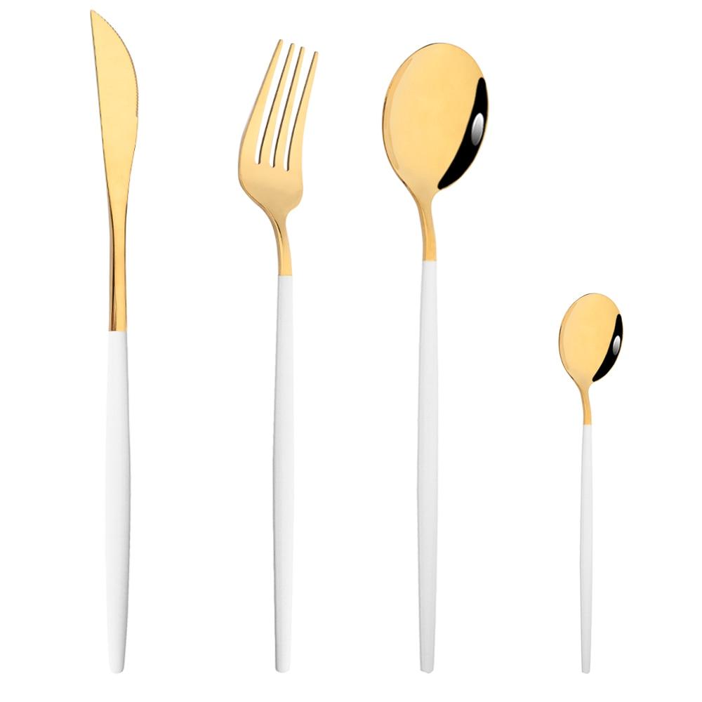 4pcs Gold Dinnerware Set Stainless Steel Tableware Set Knife Fork Spoon Flatware Set Dishwasher Safe Silverware Cutlery Set