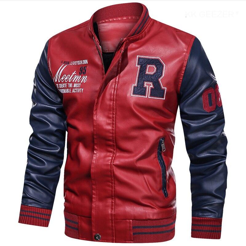 Autumn Winter Jacket Men Embroidery Baseball Jackets Pu Leather Coats Slim Fit College Maleluxury Fleece Pilot Leather Jackets
