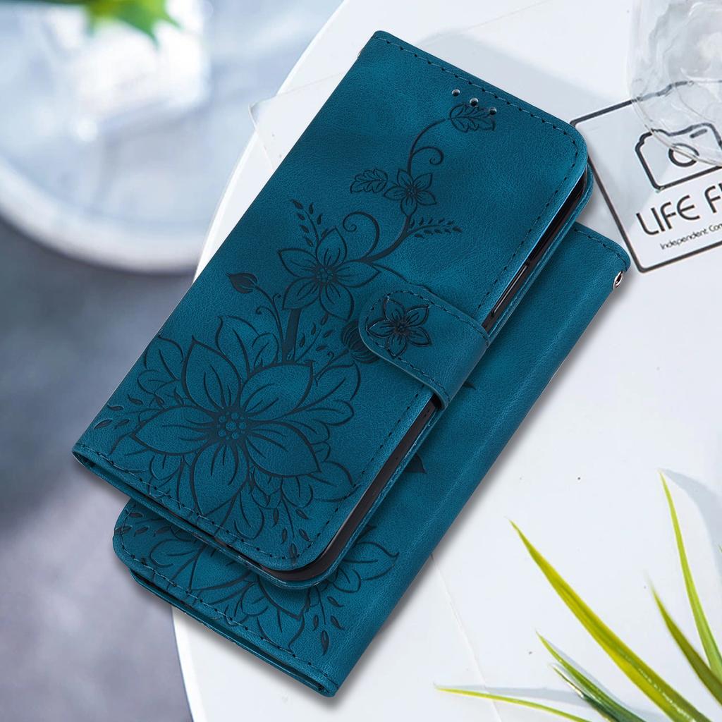 Lily Fower Embossed Flip Leather Case For LG V40 ThinQ/Stylo5/Stylo6/Stylo7/LG Velvet Kickstand Wallet Card Slots Cover for LG K42/K61/K40S/K50/Q60