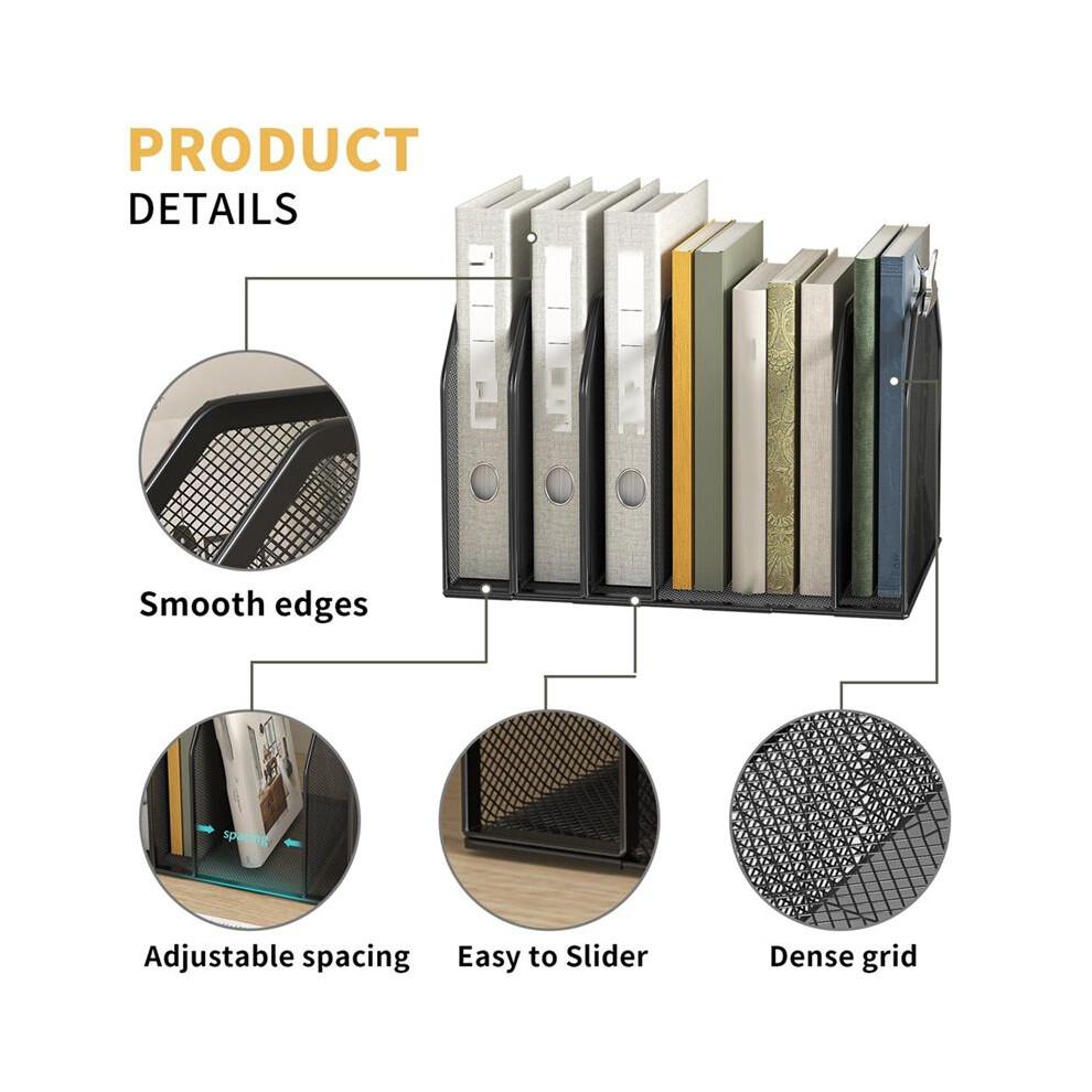 Metal 7-Section File Folder Organizer for Desk Vertical Office File Holder Duty Mesh Document Sorter for Books, Binder