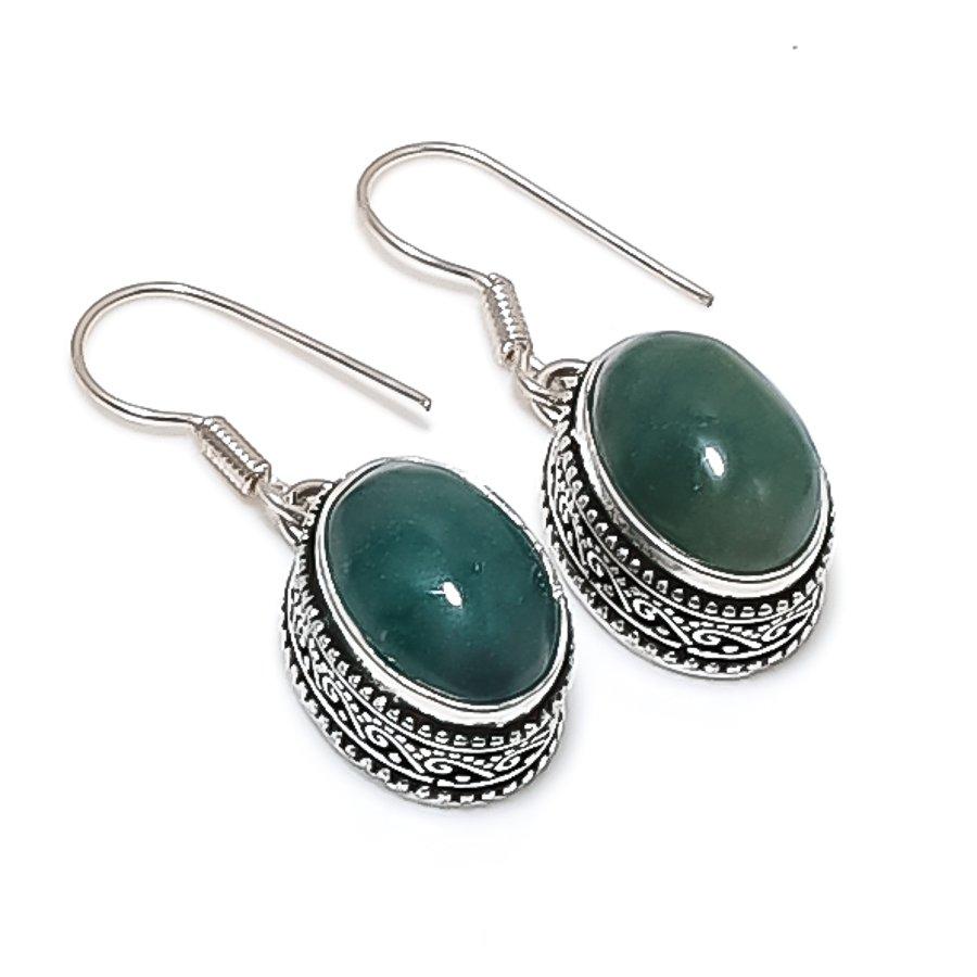Зеленый Апатит Драгоценный камень Ручной работы 925 Стерлинговое серебро Ювелирное изделие Серьга 1,38" r4e73