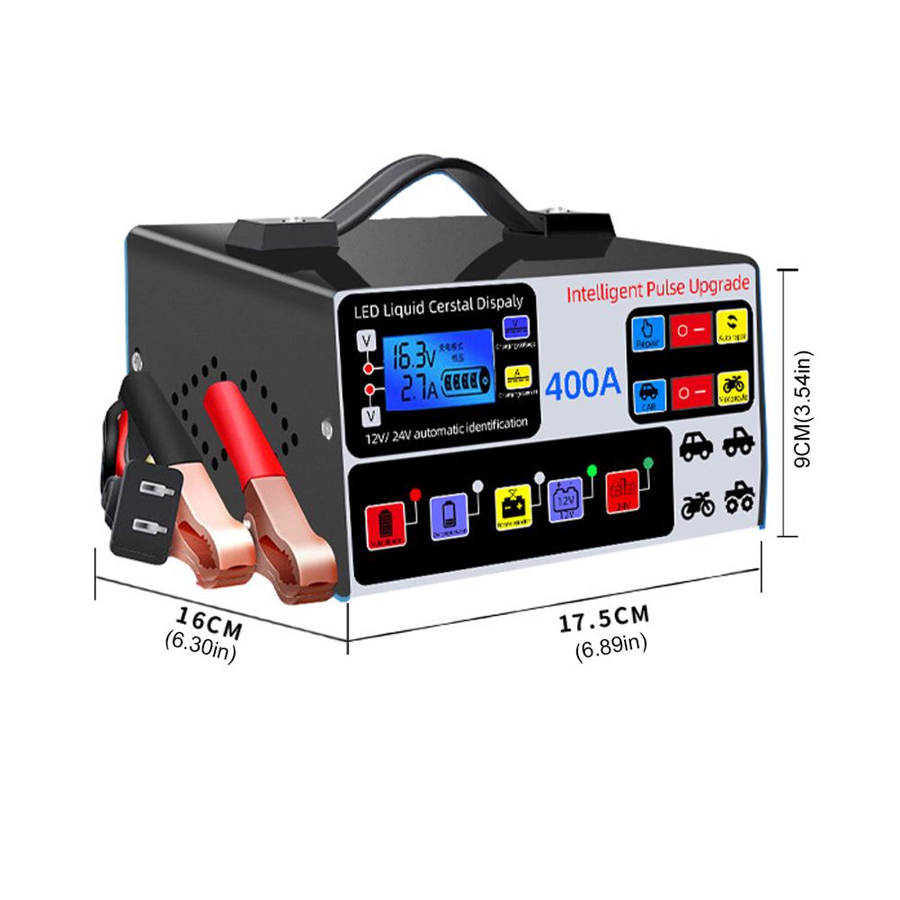 400A Автомобильное зарядное устройство для аккумулятора 220 Вт Мощное интеллектуальное зарядное устройство для аккумулятора 12 В/24 В Высокомощное быстрое зарядное устройство для аккумулятора Самостоятельная остановка зарядного устройства для аккумулятора
