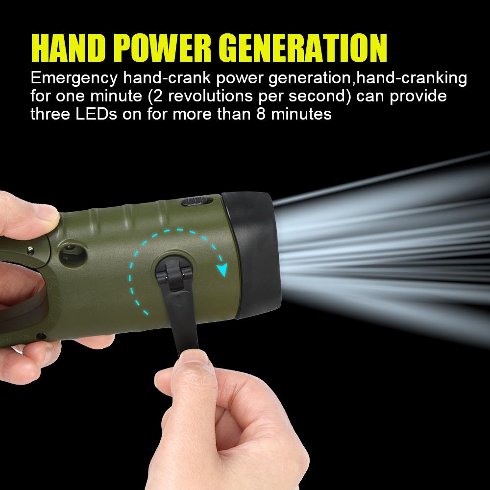 Emergency Hand Crank Dynamo Solar Flashlight Rechargeable Portable For Fishing Boating Hiking LED Flashlight