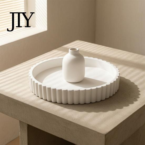 Jewelry Organizer Tray Round Decorative for Coffee, Dining Table, Countertop, 3D Printed Scalloped Aromatherapy Storage Edge Serving Farmhouse,